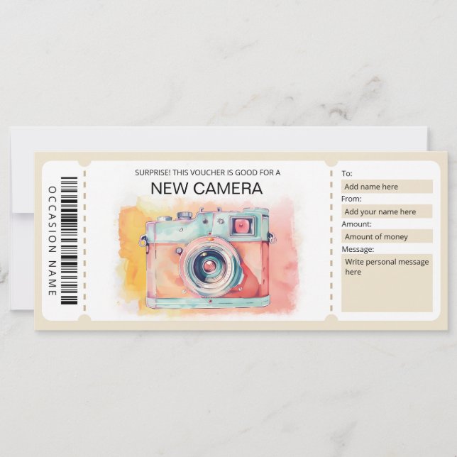 Neues Camera-Geschenkzertifikat Einladung (Vorderseite)