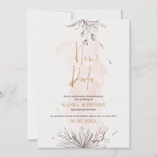 Neues Datum, Schwarz und Rosa Blume Ankündigung (Vorderseite)