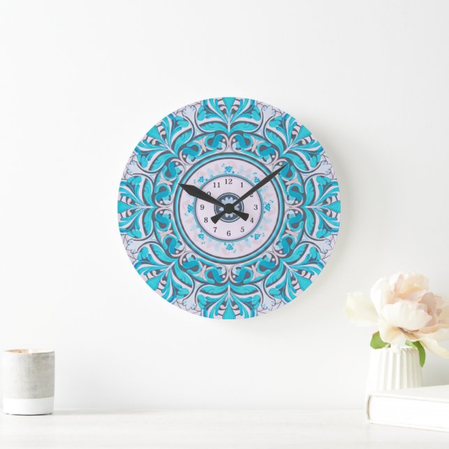 Neues florales Mandala  Große Wanduhr (Zuhause)