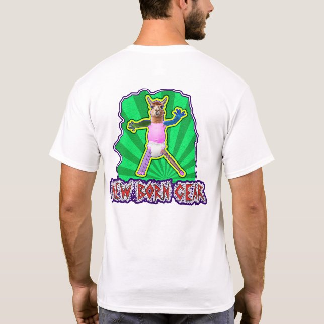 Neues Geborenes Getriebe (Lama-Bild) - weiß T-Shirt (Rückseite)