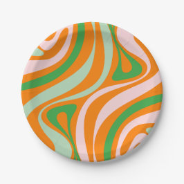 Neues Groove Retro Abstrakt Trippy Boho Muster Pappteller