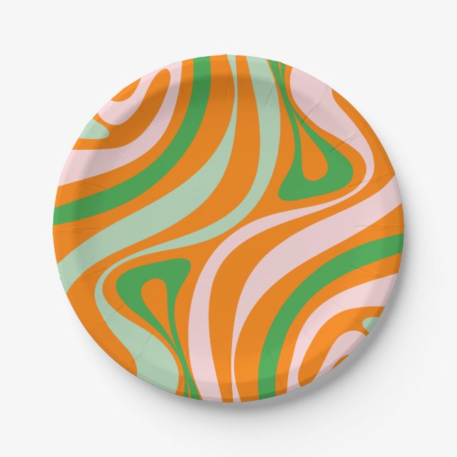 Neues Groove Retro Abstrakt Trippy Boho Muster Pappteller (Vorderseite)
