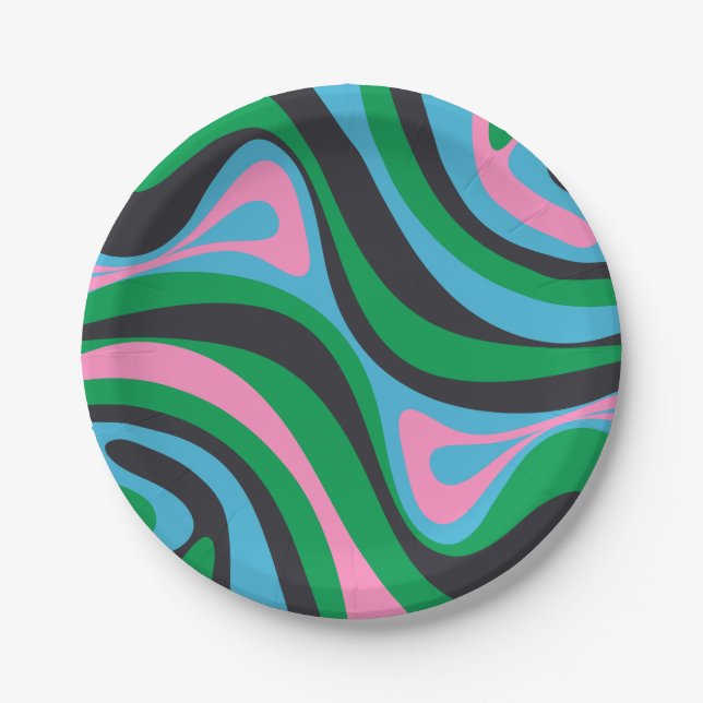 Neues Groove Trippy Retro Abstraktes Muster Pappteller (Vorderseite)