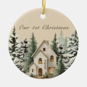 Neues Haus, Neubau, maßgeschmückter Weihnachtsbaum Keramik Ornament