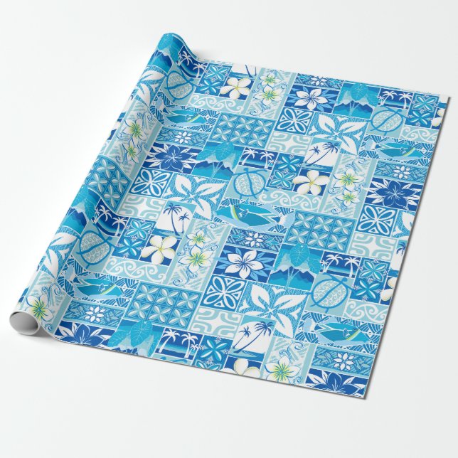 Neues hawaiisches Motiv - Blau Geschenkpapier (Ungerollt)