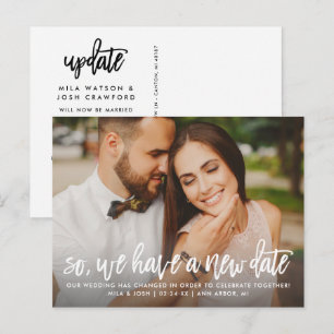 Neues Hochzeitdatum Modernes Script-Foto Ankündigungspostkarte