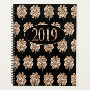 Neues Jahr 2019 Schwarz-Gold-Leaf-Clovers Planer