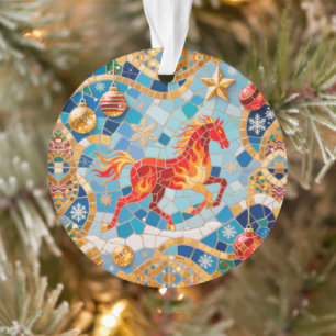 Neues Jahr 2026 Red Fiery Horse Weihnachtsmuster Ornament