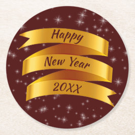 Neues Jahr 20xx Gold Band hinzufügen Runder Pappuntersetzer
