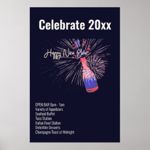 Neues Jahr Feuerwerk Champagner Celebration Menü Poster