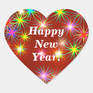 Neues Jahr Fireworks Flash auf Red Herz-Aufkleber