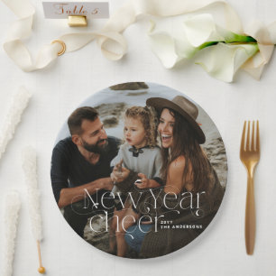 Neues Jahr Foto Elegante Art Deco Typografie Pappteller