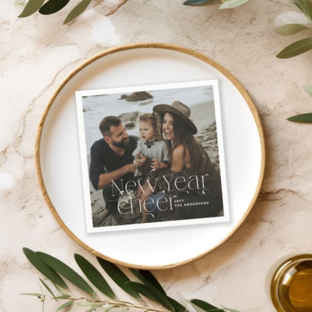 Neues Jahr Foto Elegante Art Deco Typografie Serviette (Von Creator hochgeladen)