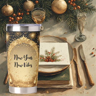 Neues Jahr Neue Vibes Mitternachtsgold Champagner Thermobecher