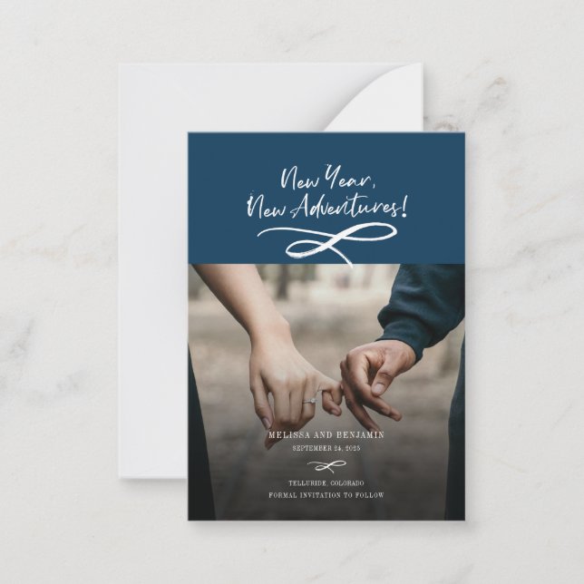 Neues Jahr Neues Abenteuer Foto Save the Date Mitteilungskarte (Vorderseite)