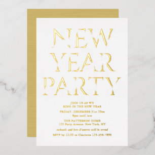 Neues Jahr Party Einfache Minimalistische Goldene Folieneinladung