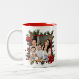 NEUES JAHR Rahmen mit rotem Stern Foto Familie 202 Zweifarbige Tasse