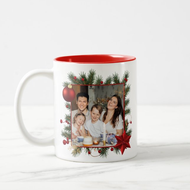 NEUES JAHR Rahmen mit rotem Stern Foto Familie 202 Zweifarbige Tasse (Links)
