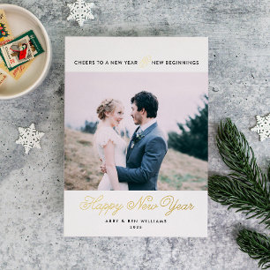 Neues Jahr und neue Anfänge Frischvermählte Folien Feiertagskarte