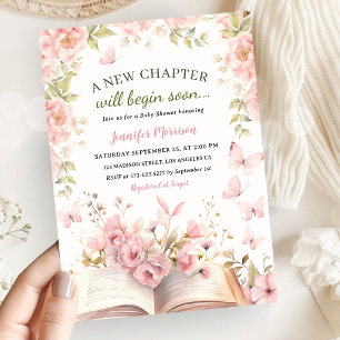 Neues Kapitel Baby Shower Mädchen Rosa Schmetterli Einladung