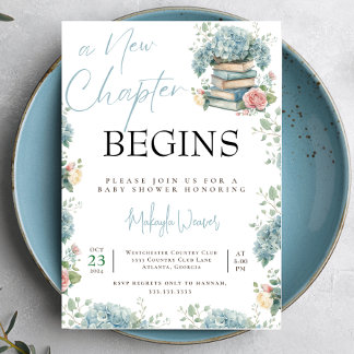 Neues Kapitel beginnt Blue Storybook Baby Shower Einladung