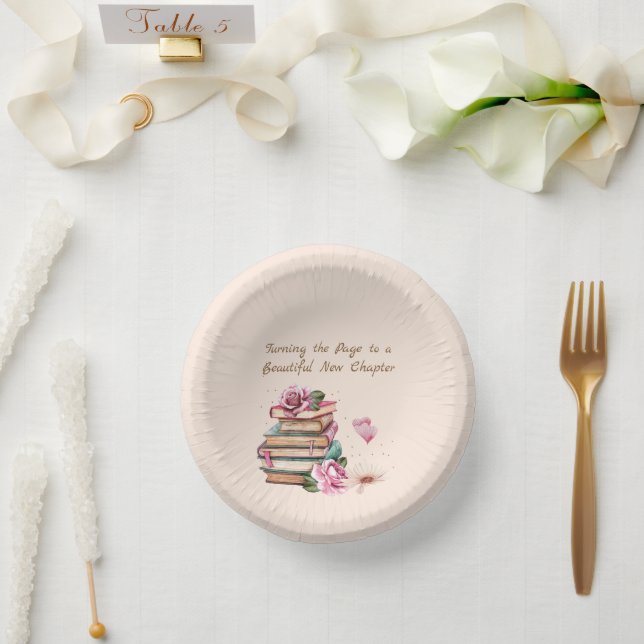 Neues Kapitel Beginnt Romantisches Buch Thema Flor Pappteller (Hochzeit)