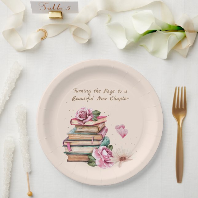 Neues Kapitel Beginnt Romantisches Buch Thema Flor Pappteller (Hochzeit)