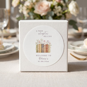 Neues Kapitel beginnt Vintage Florale Bücher Runder Aufkleber