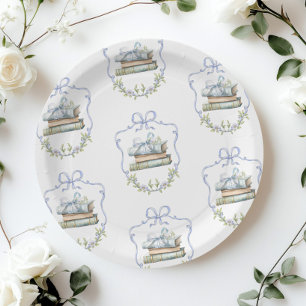 Neues Kapitel Blaue Schleife Vintage Babydusche Pappteller