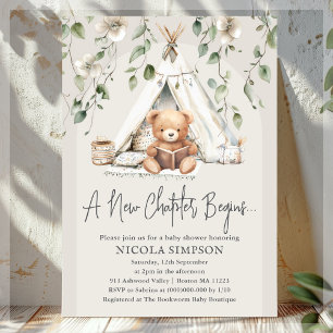 Neues Kapitel Boho Bear Neutral Baby Dusche Einladung
