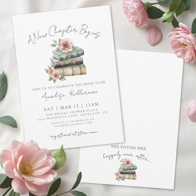 Neues Kapitel Brautparty buchen Einladung (Book New Chapter Floral Bridal Shower Invitation)