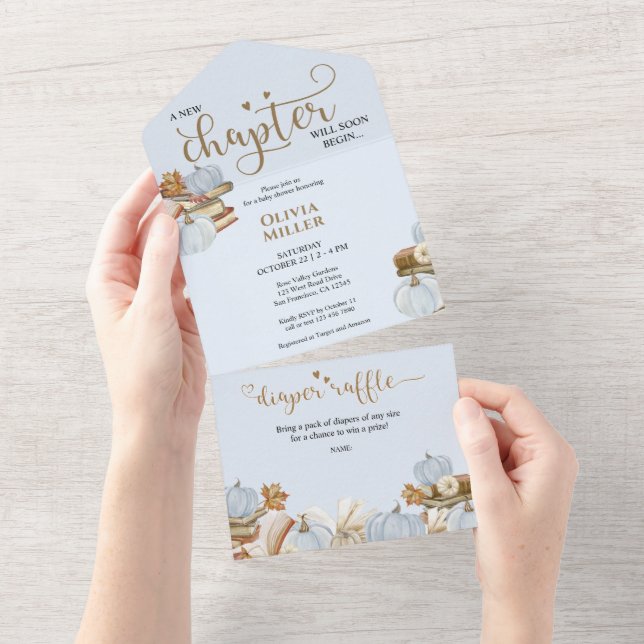 Neues Kapitel Buch Thema Boy Baby Dusche All In One Einladung (Abreißen)