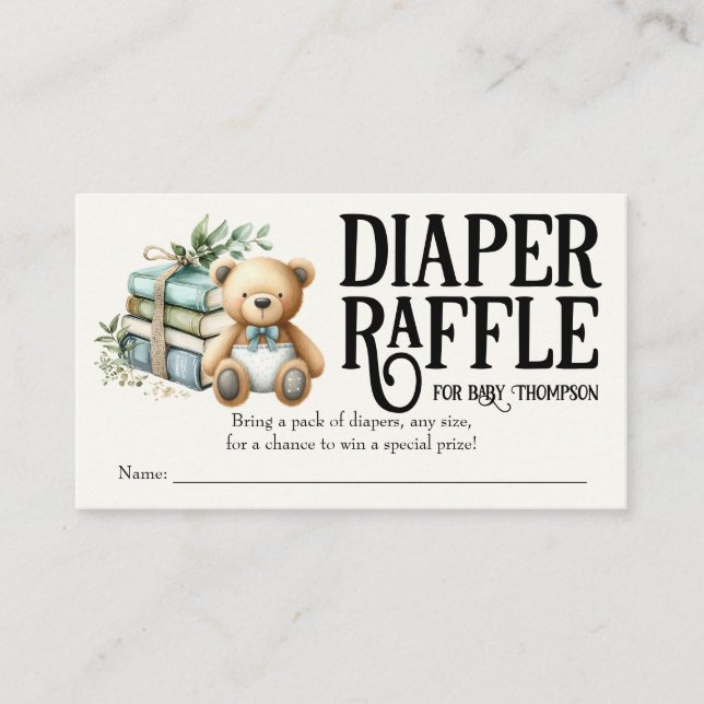 Neues Kapitel fängt Baby Dusche Windeln Raffle buc Begleitkarte (Vorderseite)