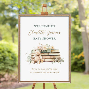 Neues Kapitel Florales Buch Baby Shower Willkommen Poster
