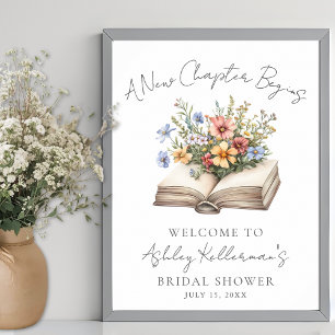 Neues Kapitel Florales Buch Brautparty Begrüßungss Poster