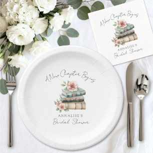 Neues Kapitel Florales Buch Brautparty Pappteller
