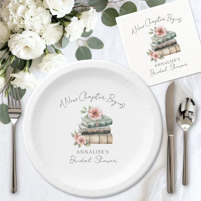 Neues Kapitel Florales Buch Brautparty Pappteller (New Chapter Floral Book Bridal Shower Paper Plates)