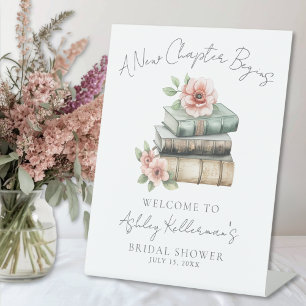 Neues Kapitel Florales Buch Brautparty Willkommens Sockelschild