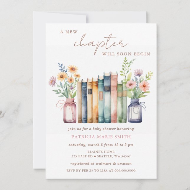 Neues Kapitel Geschichte Buch Gender Neutral Baby  Einladung (Vorderseite)