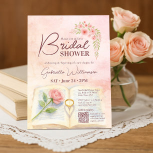 Neues Kapitel Pink Rose & Ring Brautparty-QR-Code Einladung