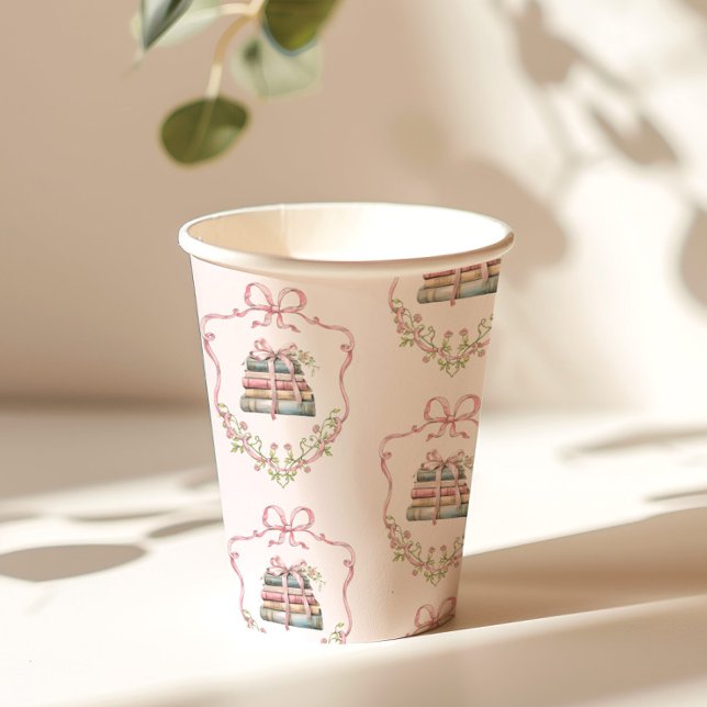 Neues Kapitel Rosa Band Bogen Vintage Babydusche Pappbecher (Von Creator hochgeladen)