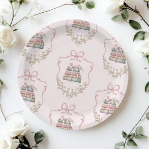 Neues Kapitel Rosa Band Bogen Vintage Babydusche Pappteller