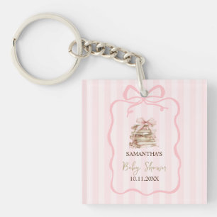 Neues Kapitel Rosa Bogen Streifen Baby Shower Schlüsselanhänger
