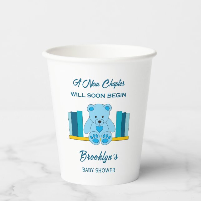Neues Kapitel Storybook Baby Dusche Blue Teddy Bea Pappbecher (Vorderseite)