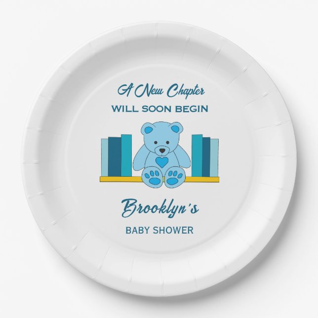Neues Kapitel Storybook Baby Dusche Blue Teddy Bea Pappteller (Vorderseite)