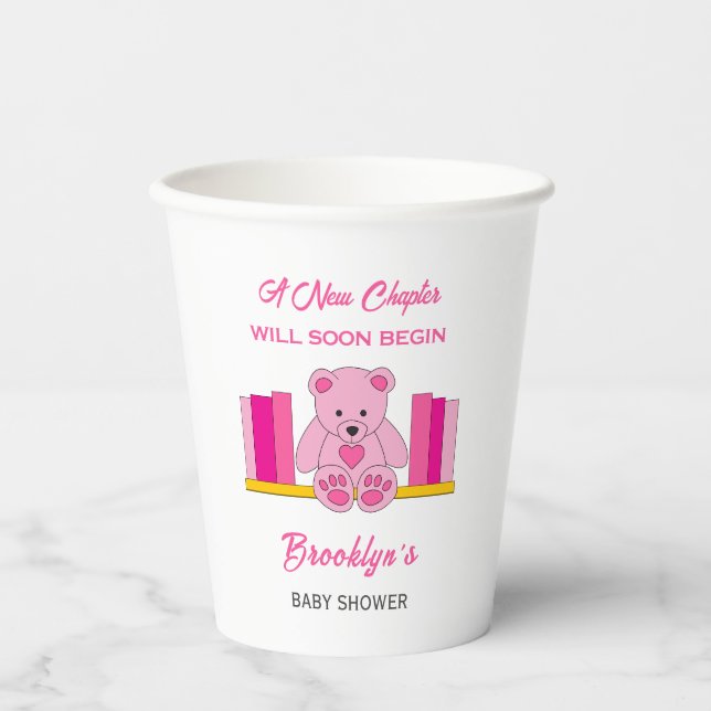 Neues Kapitel Storybook Babydusche Pink Teddy Bear Pappbecher (Vorderseite)