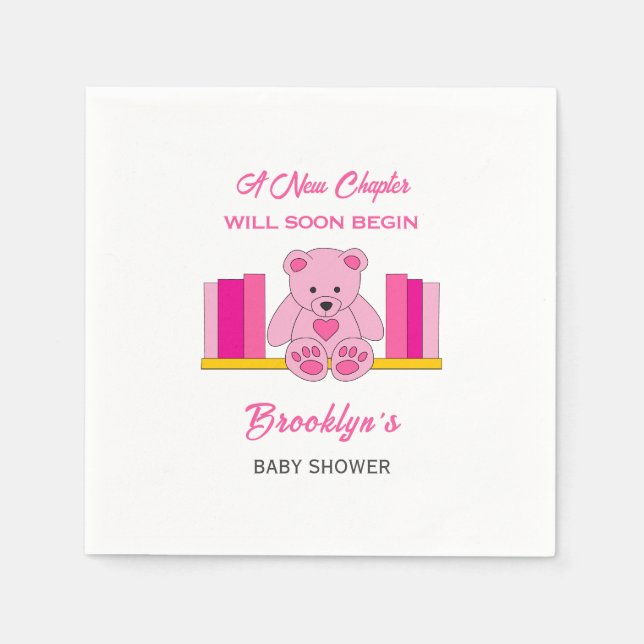 Neues Kapitel Storybook Babydusche Pink Teddy Bear Serviette (Vorderseite)