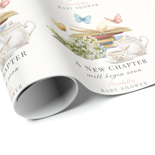 Neues Kapitel Tee Butterfly Storybook Kinderdusche Geschenkpapier (Rolleneckpunkt)