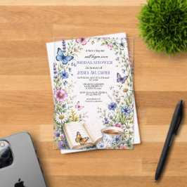 Neues Kapitel Tee Schmetterlinge Buch Brautparty  Acryleinladungen