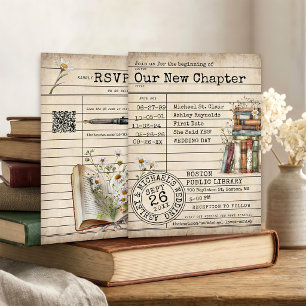Neues Kapitel Vintage-Bibliotheksbücher Florale Ho Einladung